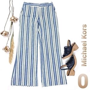 Michael Kors Blue White Stripe Wide Leg Pants 0
